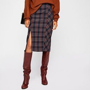 Free people plaid midi pencil skirt size 0 back zip grunge preppy